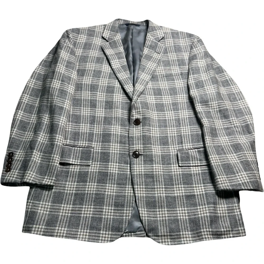 Brooks Brothers 1818 Madison Sport Coat Mens 42S Grey Plaid Wool Silk Linen Good